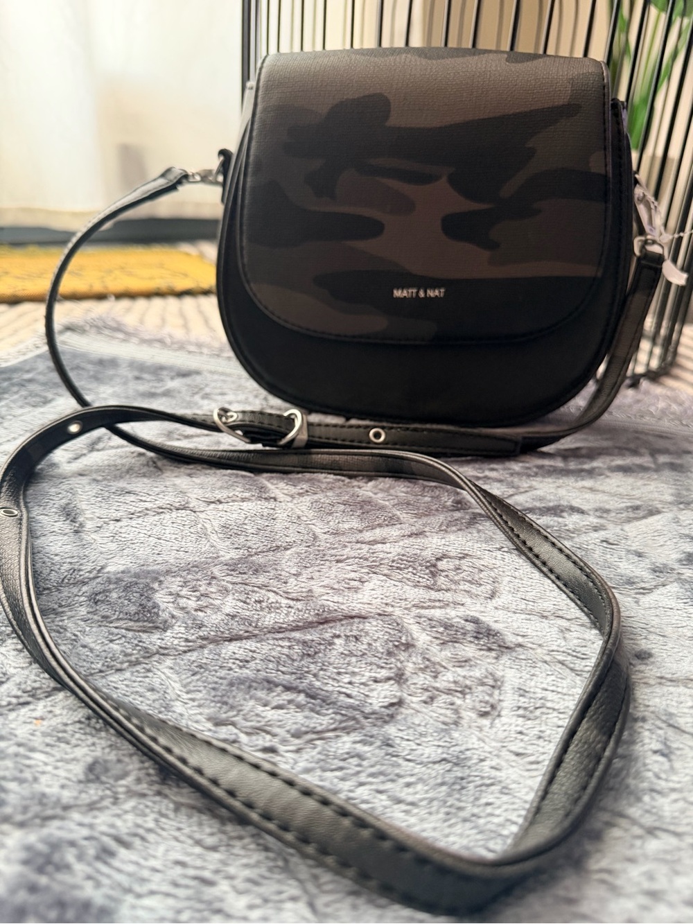 Matt & Nat Black Camo Crossbody Saddle Bag